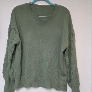 Olive Green Women's Knit Sweater - Classic Crewneck